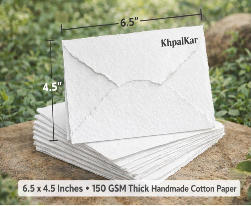 KhpalKar 20 Pieces Handmade White Cotton Paper Envelopes with Deckle Edge Size 6.5 x 4.5 Inches Invitation Envelopes for Wedding Cards Announcements Greeting Cards & DIY Crafts - Image 2